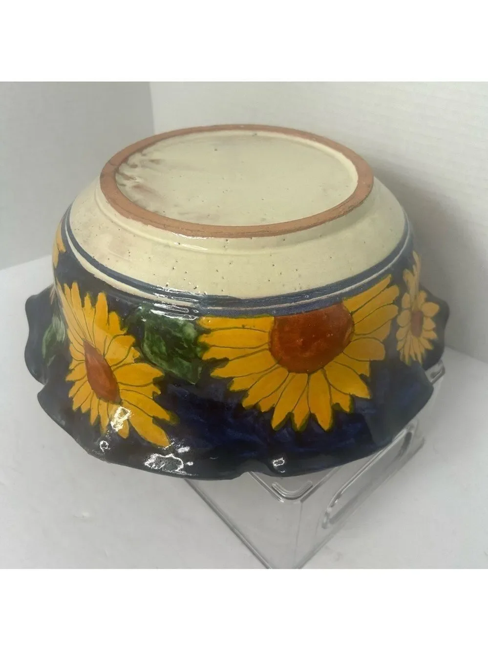 Vibrant Yellow and Green Sunflower Ceramic Art Bowl
